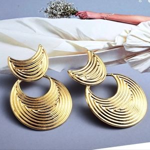 Long Statement Trendy Fashion Gold Color Metal Earrings